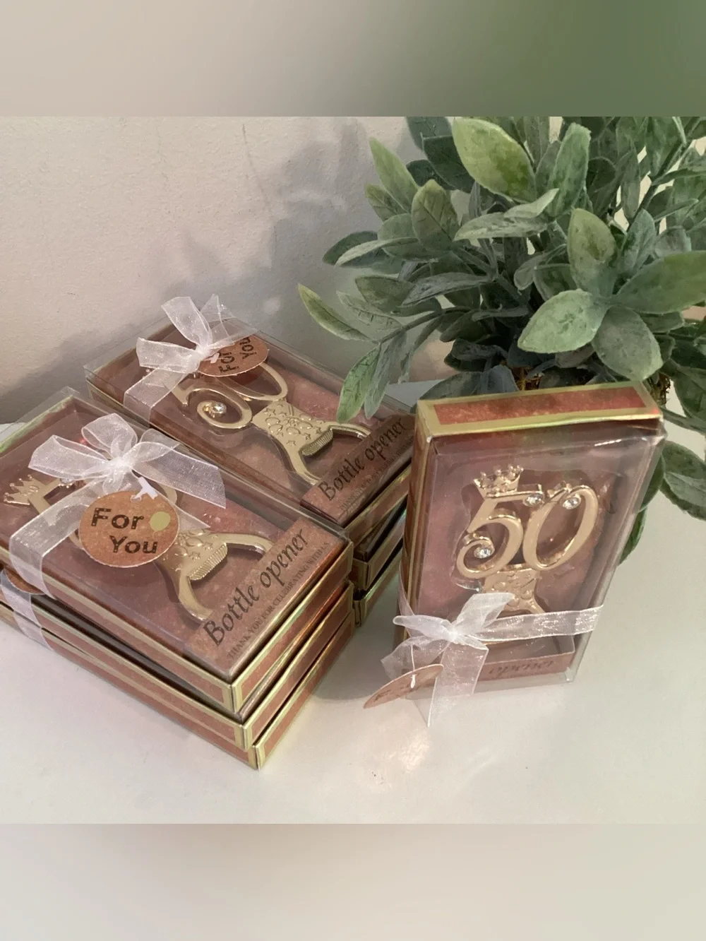 Set of 50th Birthday Bottle Openers - 7 Individually Gift Boxed Party Favors